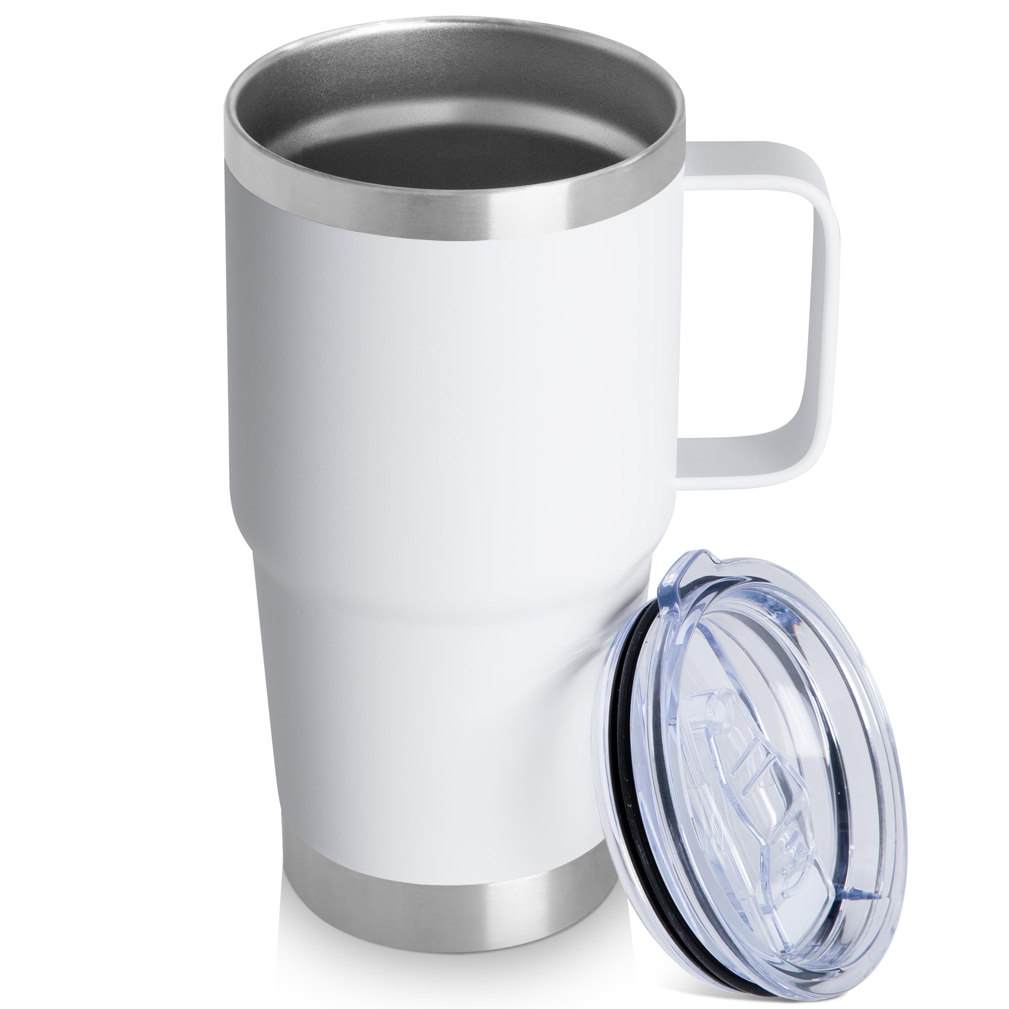 Photo 1 of 20oz Tumbler with Handle & Lid, Insulated Stainless Steel Travel Mug, Leakproof Cup for Coffee & Tea, BPA-Free Double-Wall Vacuum Tumblers for Hot/Cold Drinks, Commuter, Gym, Office, White 1 Pack