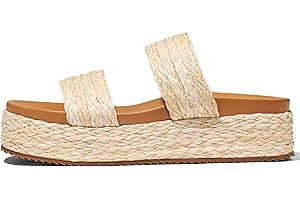 EQAUDES Women's Platform Wedge Sandals Open Toe Summer Espadrilles Beach Raffia Slip On Cute Woven Dress Shoes Comfortable Resort Wear Trending 2025