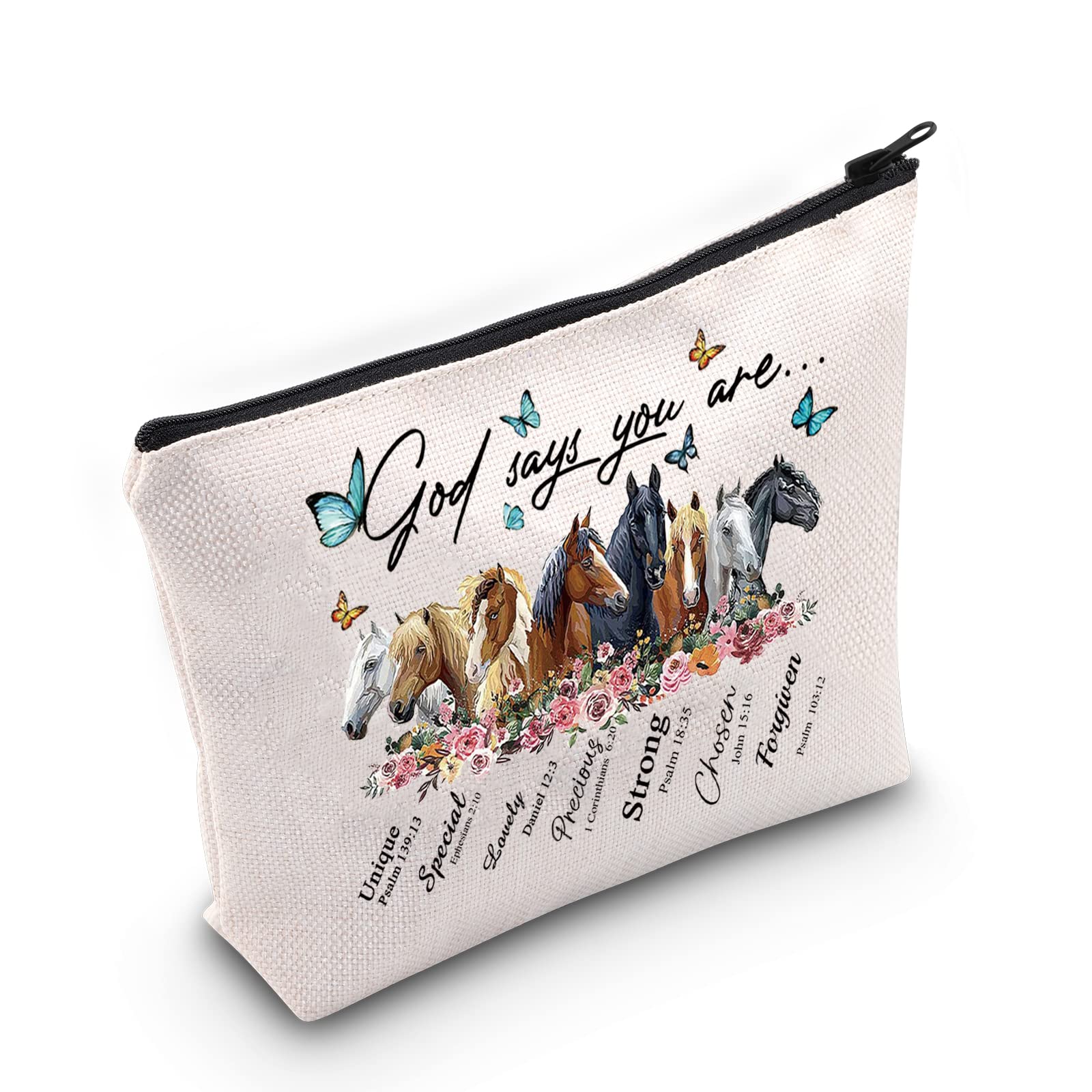 LEVLO Horse Cosmetic Make Up Bag Gift For Horse Lover God Says You Are Unique Special Lovely Chosen Makeup Zipper Pouch Bag For Women Girls, God Says Horse, Cosmetic Bag
