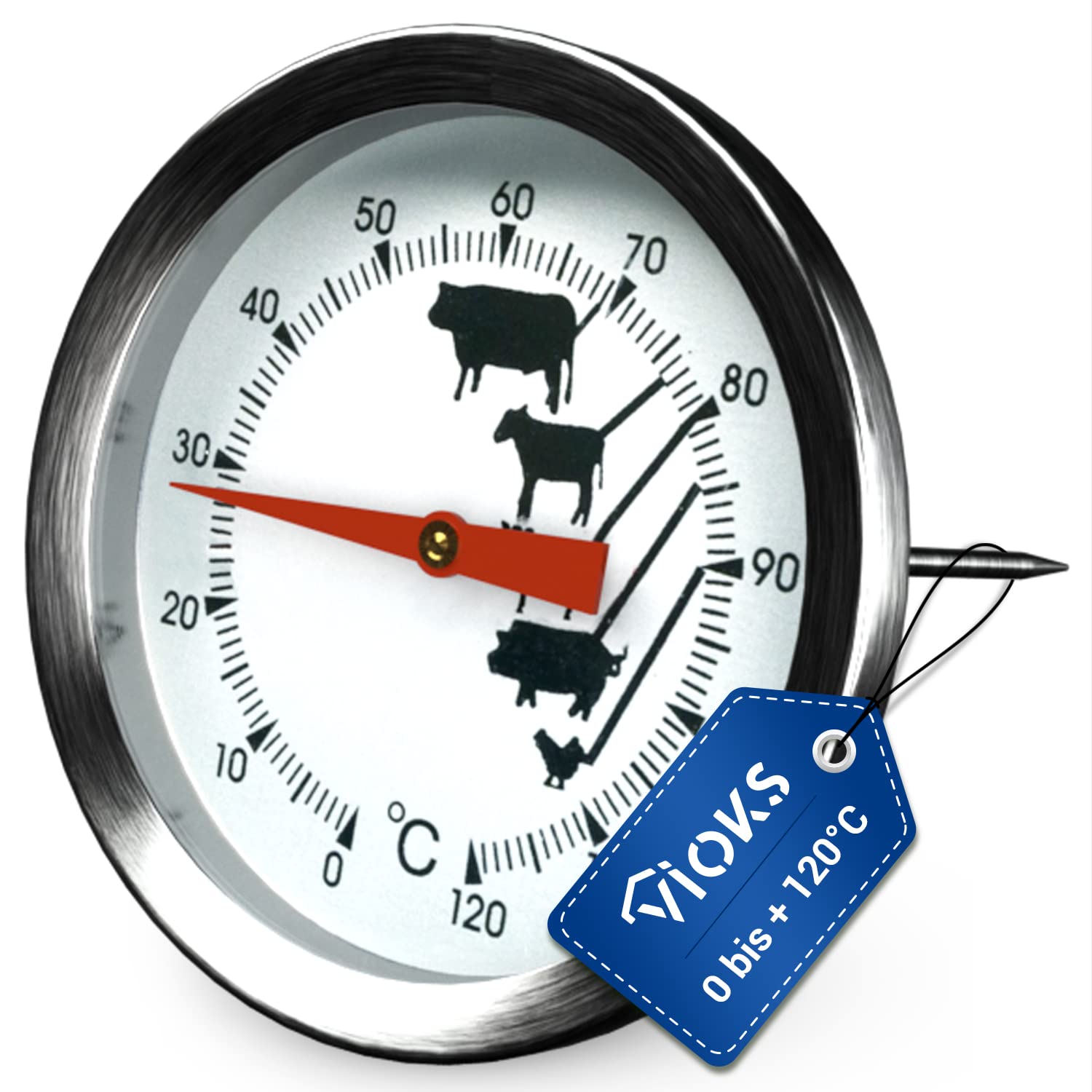 Meat Thermometer Grill Thermometer Roasting Thermometer with Measuring Range from 0 °C to 120 °C Grill Temperature Sensor for Steak Lamb Pig Veal and Poultry Kitchen Thermometer Household Thermometer