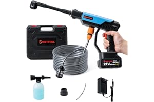 21V Cordless Power Washer, 4.0 Ah Battery Small Power Washer,600-Psi,6-in-1 Nozzle with Corner Cleaning,Bottle Portable Washer for Car,Home Cleaning & Garden Watering by SHINTYOOL (Blue)