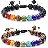 GelConnie Lava Rock Chakra Bracelet 7 Chakra 8mm Natural Stone Healing Bracelet Stress Relief Yoga Beads Anxiety Bracelet Aromatherapy Essential Oil Diffuser Bracelet Bangle