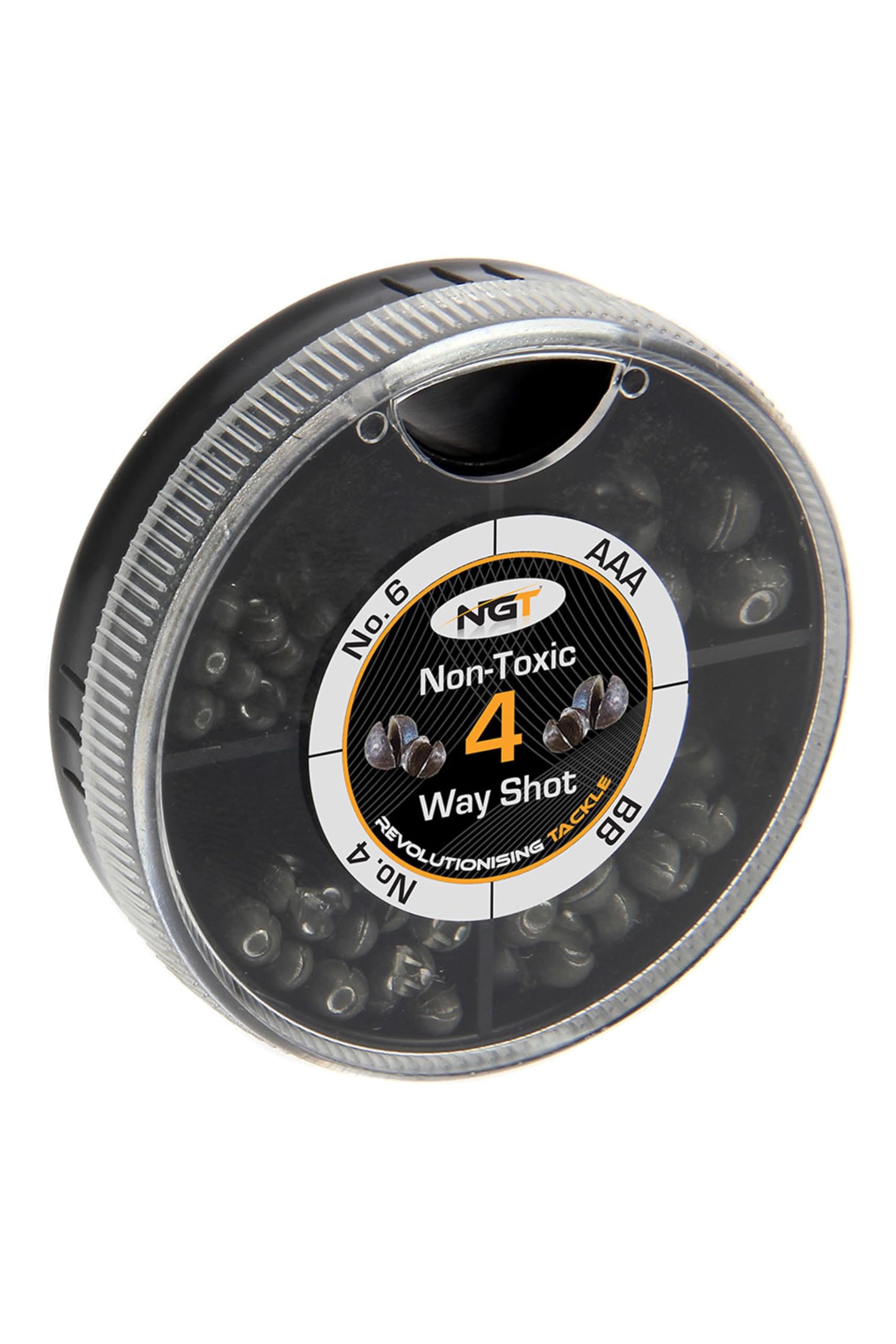 NGT 4 Way Dispenser - Non Toxic Fishing Split Shot - AAA, BB, 4,6