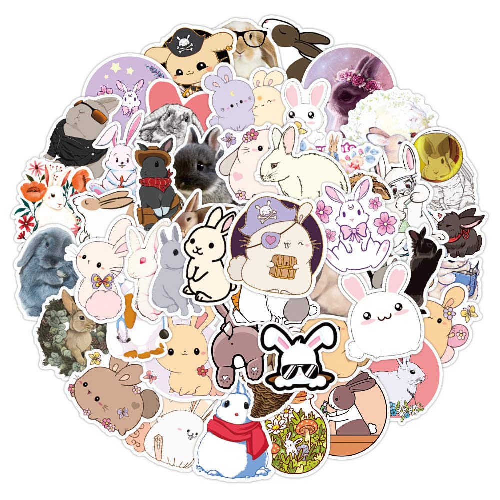 Rabbit Stickers for Laptop(50 PCS),Gift for Children Teens Adults Boys,Anime Cute Bunny Stickers for Water Bottle Cartoon Colorful Rabbit Stickers for Journal,Scrapbook,Skateboard