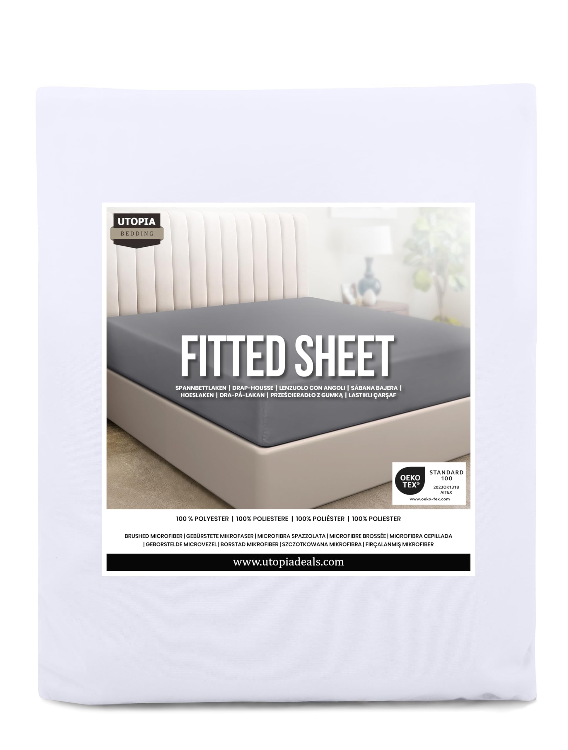 Utopia Bedding Fitted Sheet Double, White - Deep Pocket 14 inch (35 cm) - Easy Care - OEKO-TEX Certified - Soft Brushed Microfibre Fabric - Shrinkage and Fade Resistant - Bottom Sheet