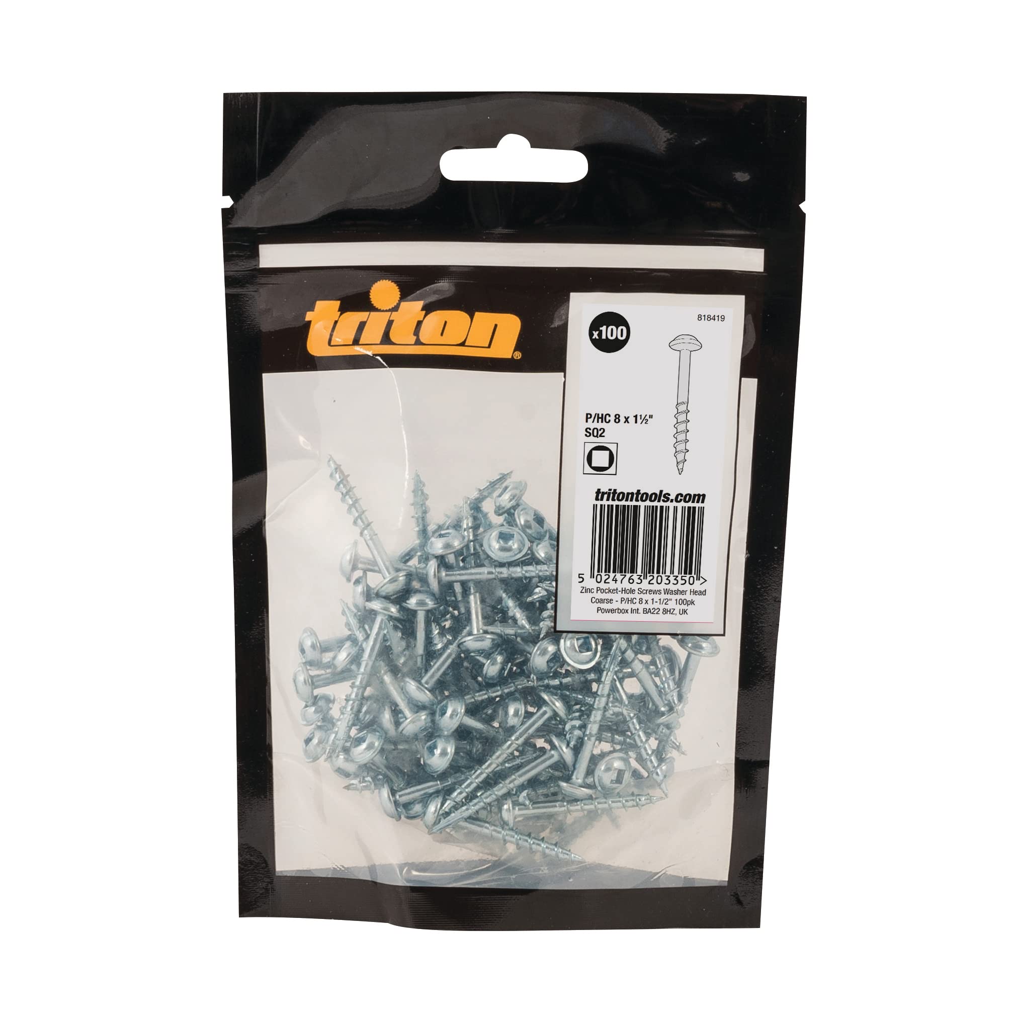 Triton Zinc Pocket-Hole Screws Washer Head Coarse P/HC 8 x 1-1/2" 100pk (818419)