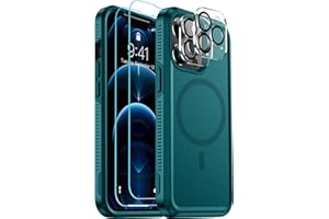 Red2Fire Strong Magnetic for iPhone 12 Pro Max Case, [Compatible with MagSafe] [Tempered Glass Screen Protector + Camera Lens Protector] Heavy Duty Shockproof Protective Phone Case Cover (Dark Green)