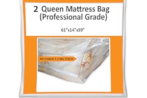 MOVINGHOST 2 Queen Mattress Bag for Moving Storage Cover - 1.5 Mil Heavy Duty Thick Plastic Wrap Protector Reusable Bags Supplies