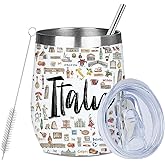 Italy Gifts Italian Travel Souvenir Wine Tumbler 12 oz Insulated Wine Glass Cup with Lid Straw Vacuum Insulated Cup,Travel Lover Gifts for Women Friend Men Christmas Halloween Birthday