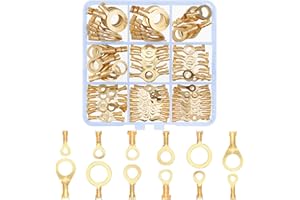 QOOSIKICC 160 Pcs Copper Ring Terminals, M3/M4/M5/M6/M8/M10 Brass Wire Connectors, Open Barrel Wire Ring Cable Lugs Crimp Kit, Brass Copper Ring Crimp Cable Terminals Electrical Terminals Kit