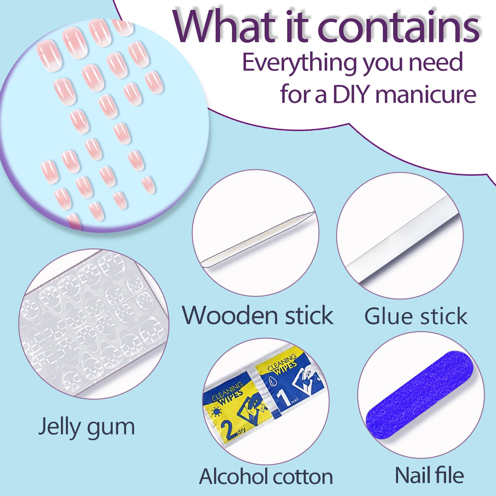 RUPOFUZA Almond Press on Nails Short Squoval Fake Nails Pink Ombre White False Nails with Glossy Press ons Designs Acrylic Nails Press on Artificial Nails Stick on Nails for Women 24Pcs - Image 8