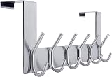 WEBI Over The Door Hook 6-Hook Hanger Stainless Steel Silver 39x11.5x8 cm