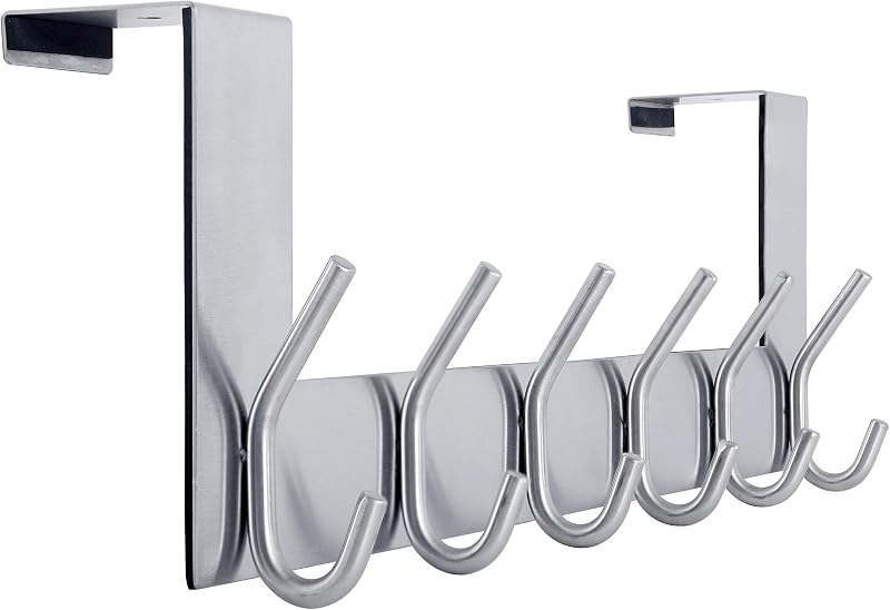 WEBI Over The Door Hook 6-Hook Hanger Stainless Steel Silver 39x11.5x8 cm