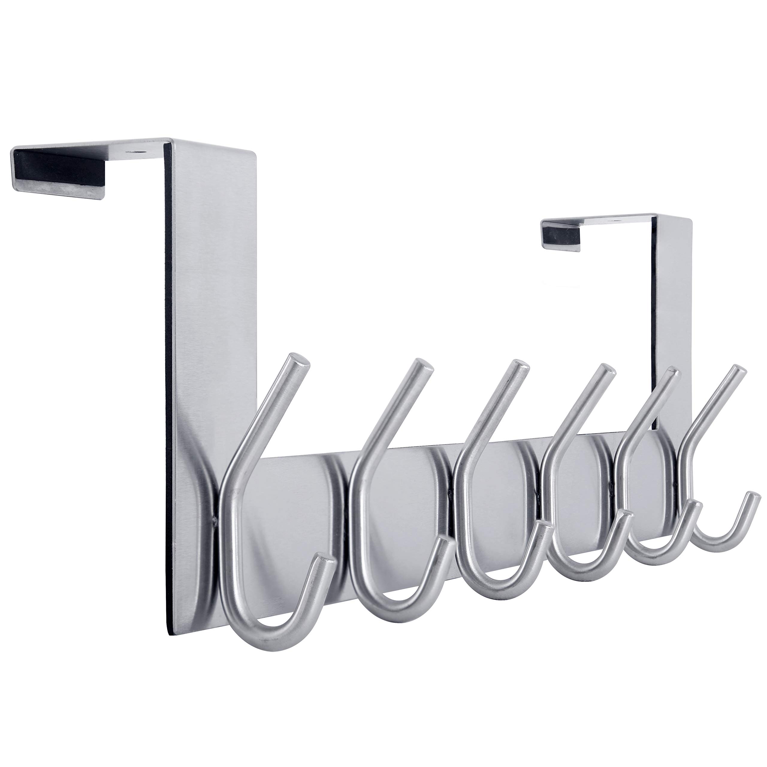 WEBI Over The Door Hook Over Door Hanger Coat Rack,Over The Door Towel Rack Hanger with 6 Hooks for Hanging Coats,Clothes,Back of Bathroom,Silver