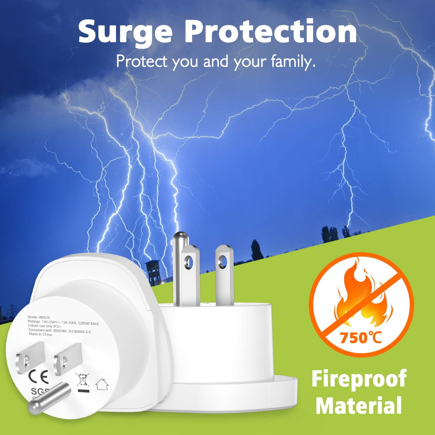 UK to US America Plug Adapter, LENCENT 2 Pack Grounded USA Visitors Travel Converter, Converts All Type G Plugs from United Kingdom UK Singapore Malaysia UAE Ireland Malta Hongkong and etc. (Type B): Home Audio & Theater