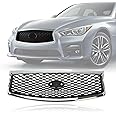 YLT AUTO Front Cover Upper Bumper Chrome Grille Fit 2014-2017 for Infiniti Q50 Gloss Front Mesh Air Intake Assembly Replacement Shroud