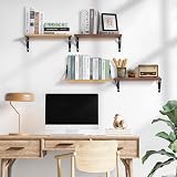 AGM Rustic Dark Wood Wall Shelves Set of 2 with Triangle Brackets view 7