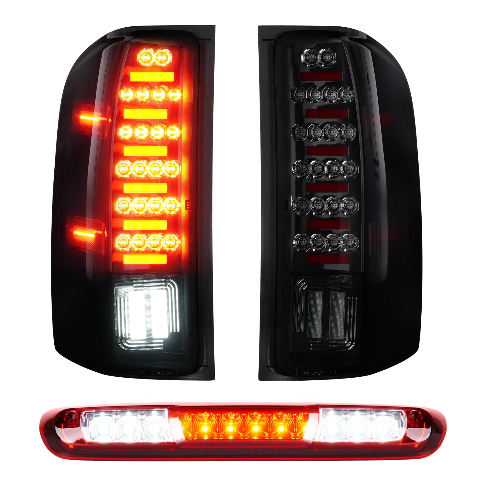 Photo 1 of Tail Light + 3rd Brake Cargo Lamp for Chevy Silverado 1500 2007-2013, Silverado 2500 3500 2007-2014, GMC Sierra 3500 2008-2014, High Mount Stop Light Rear LED Taillight Assembly, Only for 3157 Bulb