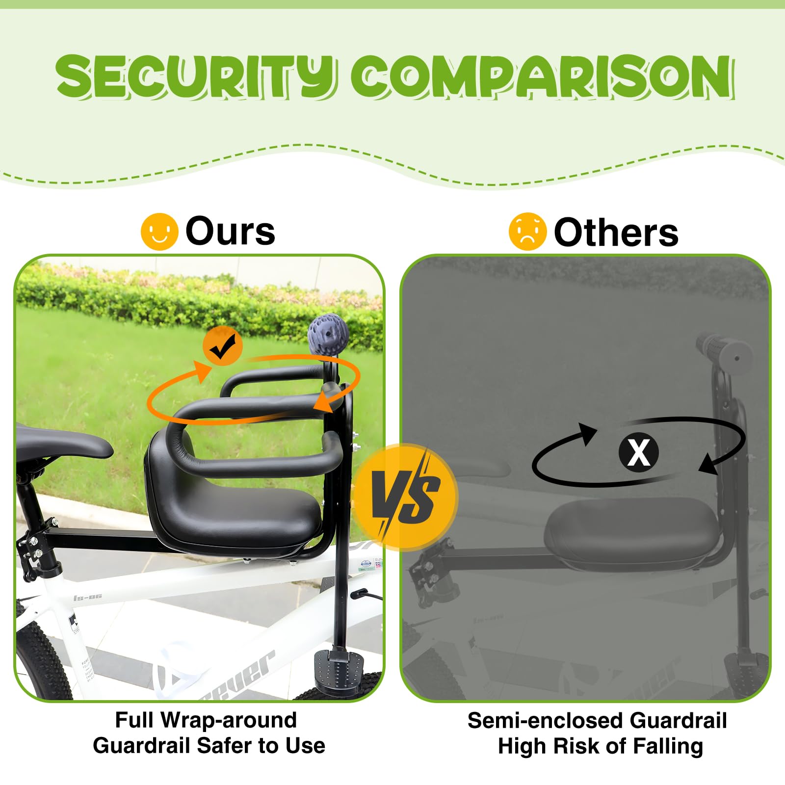 MEGHNA Bike Child Seat Front Mounted for Adult Bike Comfortable Baby Bike Seat with Backrest Adjustable Height and Position Bicycle Child Seat with Foot Pedals for Baby Toddle (Black - Style 1)