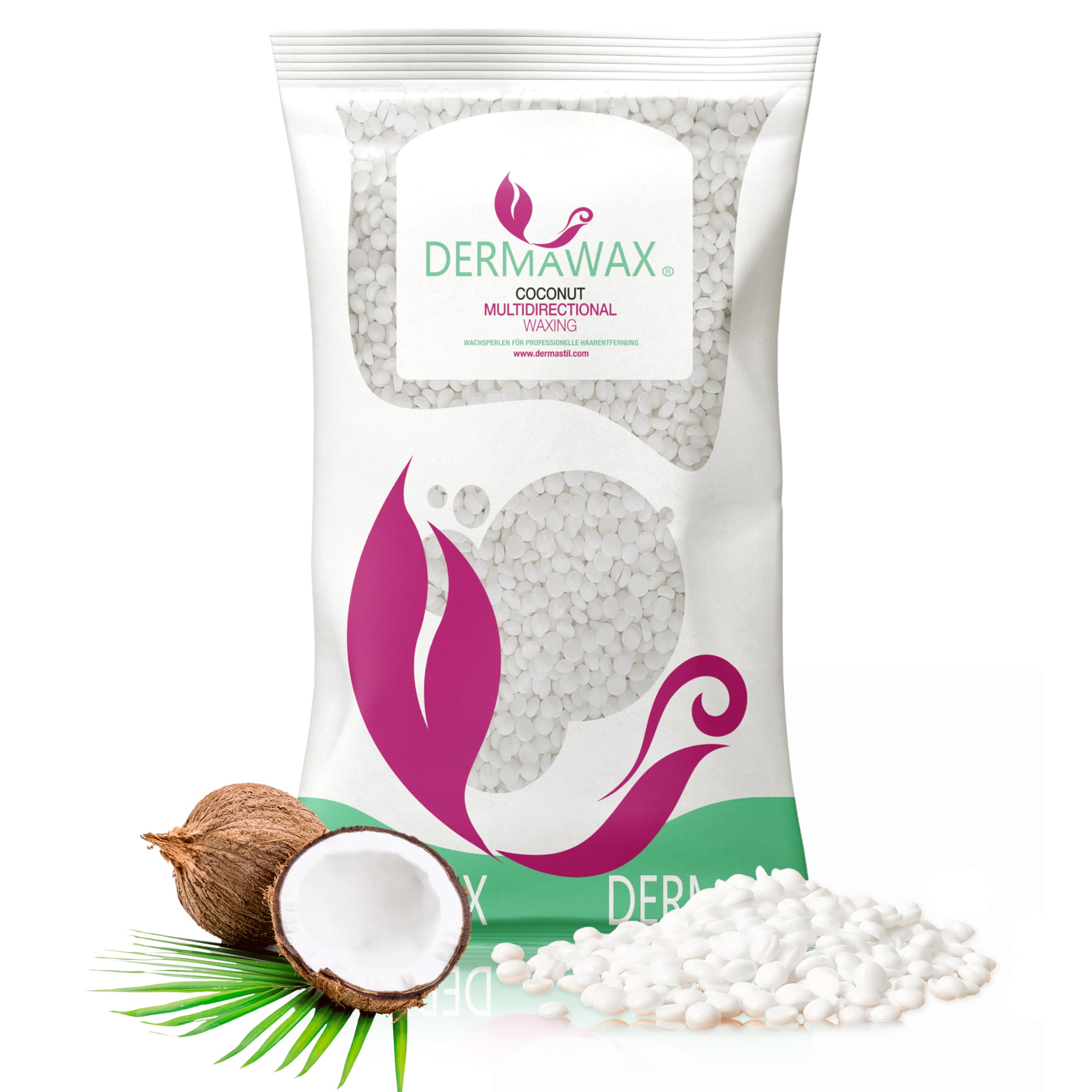 Hard Wax Beads for Hair Removal, Coconut Stripless Formula, Vegan Rosin Free Multidirectional Application for Face Legs Armpits Bikini Line, Professional Quality for Women and Men, Dermawax, 800g