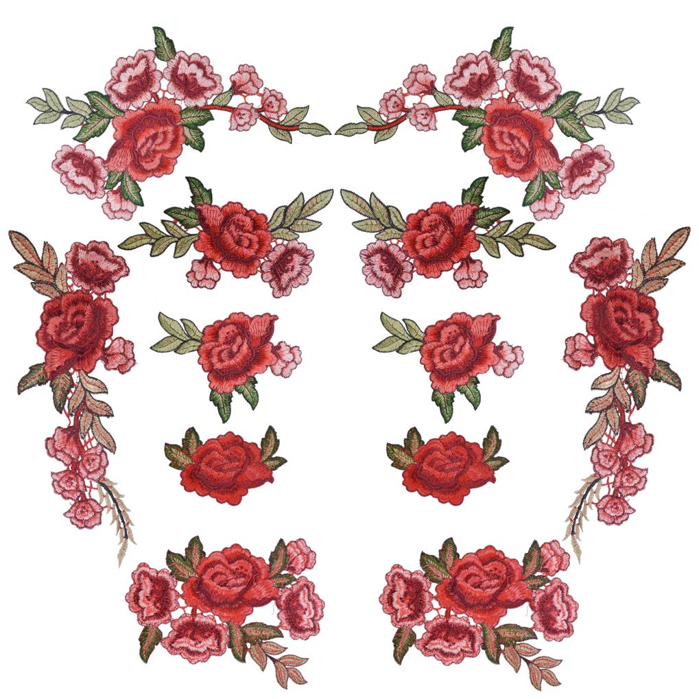 12 Pcs Rose Embroidered Patches, DIY Sew On Patch Flower Badge DIY Applique for Jeans, Jackets, Bag, Hat, Clothing, Shoes
