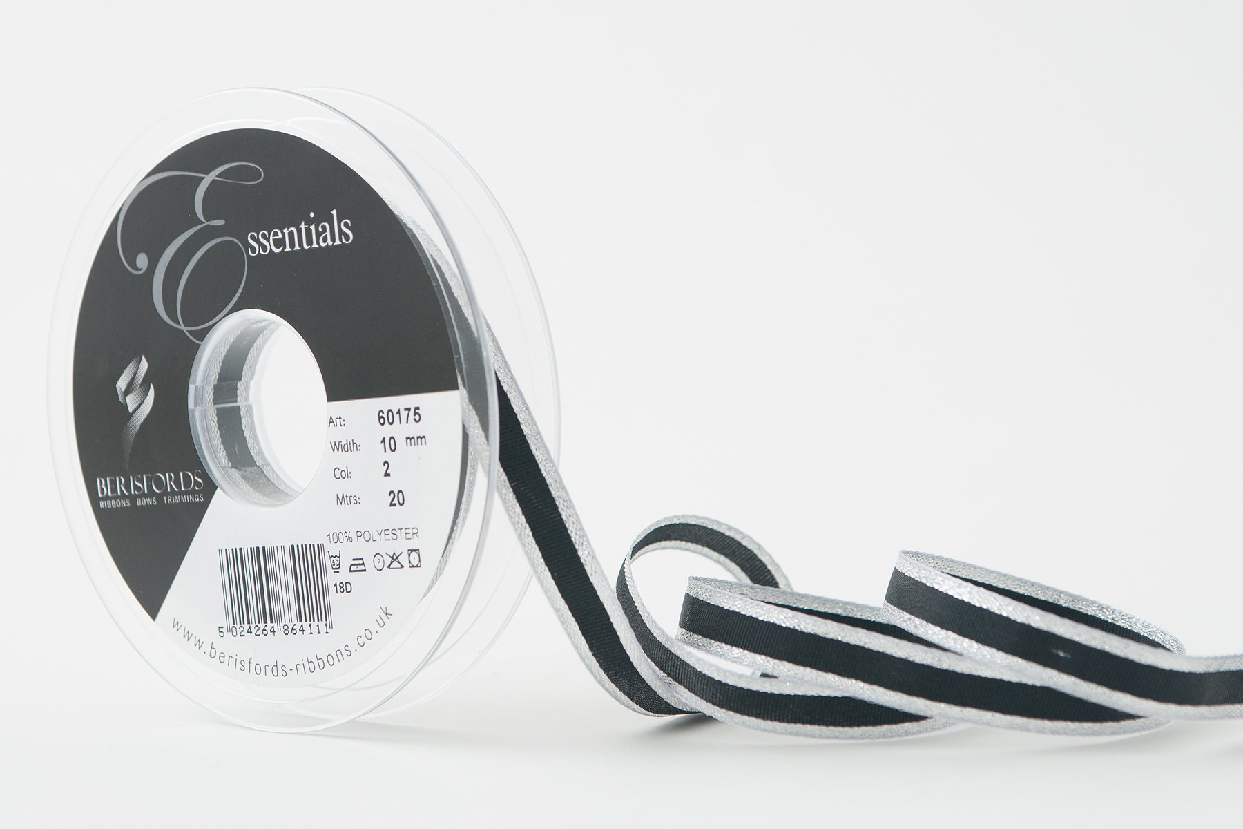 Berisfords Ribbon, Silver, 10 mm