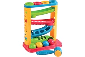 Constructive Playthings Pound a Ball Game with Toy Hammer, No Assembly Required, Fine Motor Skills, Cause and Effect, Birthday Gift for Girls and Boys, 18 Months, 6-Piece