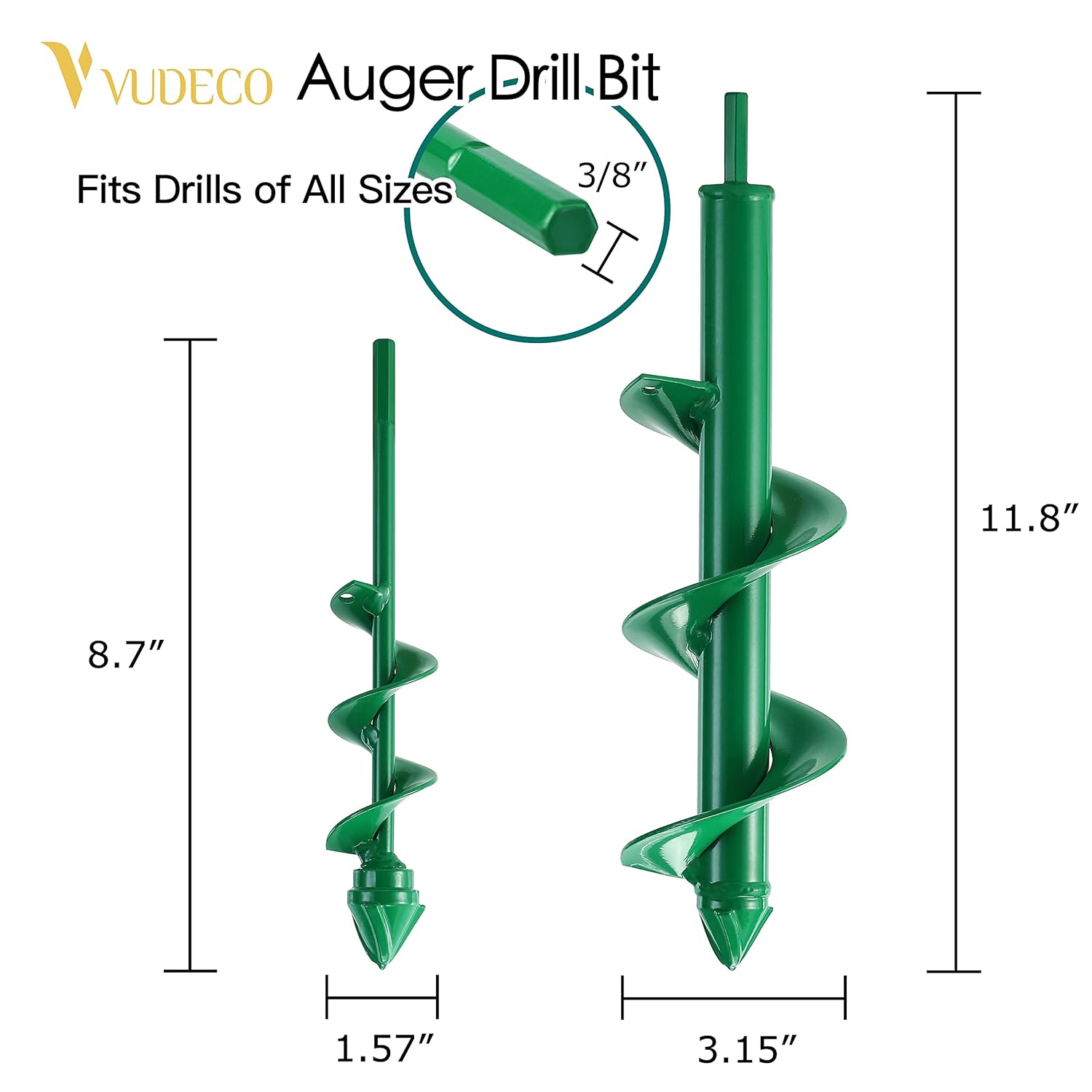 VUDECO Auger Drill Bit 2 PCS Set with Garden Genie Gloves for Planting Hole Drill Planter Auger Spiral Hole Drill Bit Bulb Bedding Digging Post Hole Planting Tool 11.8"x3.15" and 8.7"x1.57": Industrial & Scientific