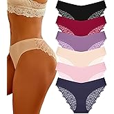 FINETOO 6 Pack Sexy Underwear for Women Silky Seamless No Show Panties Ladies Lace Bikini Lightweight Cheeky Hipster