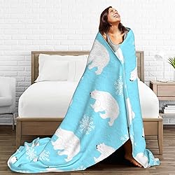 Duduho Cute Polar Bears with Snowflakes Bed Blanket