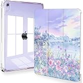 Feams Case for iPad mini 7 A17 Pro 2024/iPad Mini 6 2021, Slim Lightweight Trifold iPad mini 7 A17 Pro Case 8.3 Inch 2024 Clear Back Cover with Pencil Holder &amp; Auto Sleep, Purple Garden