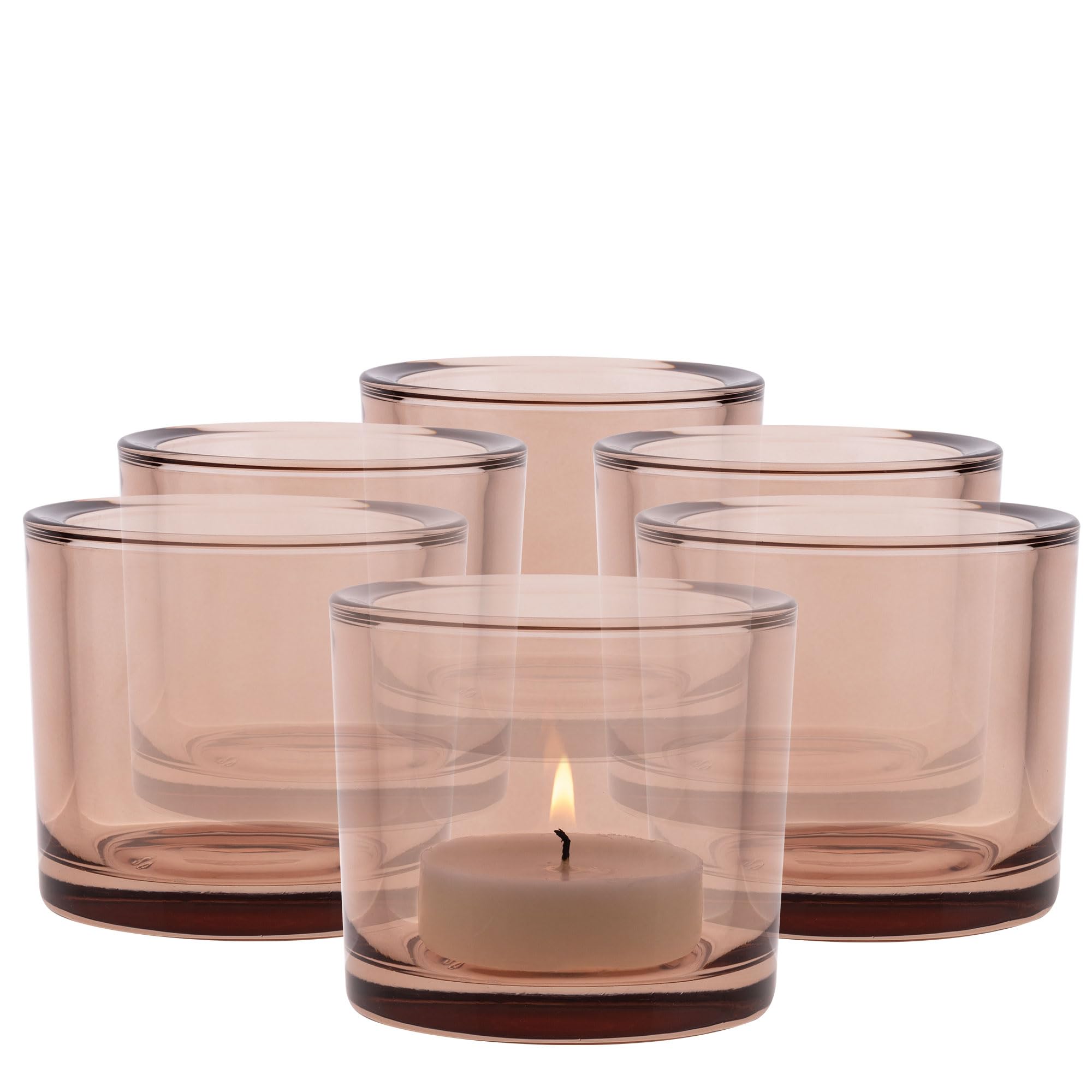 Trend For Home 6 Glass Tealight Holders H: 8 cm Ø 9 cm Candle Jars for Candle Making Round Beige Candle Holder Tealight Candle Holders for Living Room Tea Light Holder Nude, 250 ml, Luna