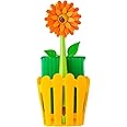 Vigar Flower Power 3-in-1 Kitchen Sink Caddy Set, Flower-Shaped Dish Brush, Sponge, Fence-shaped Holder and Suction Cup, Ideal Sink Organizer, Orange