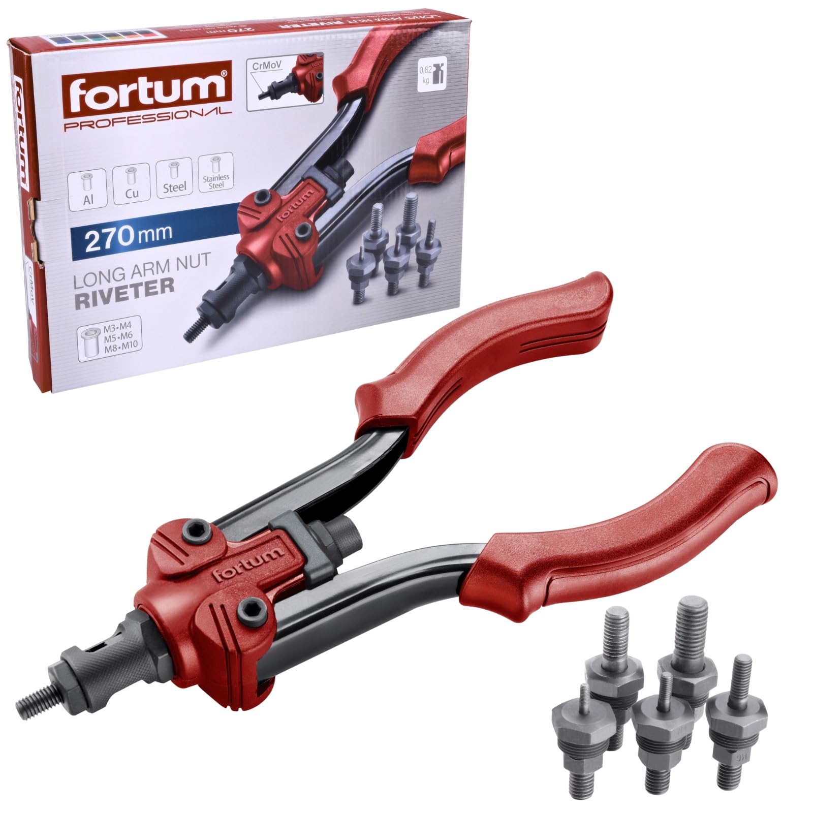 Fortum Professional Rivet Nut Pliers for Rivet Nuts M3-M10, 270 mm, Fortum Riveter 4770636, CrMoV