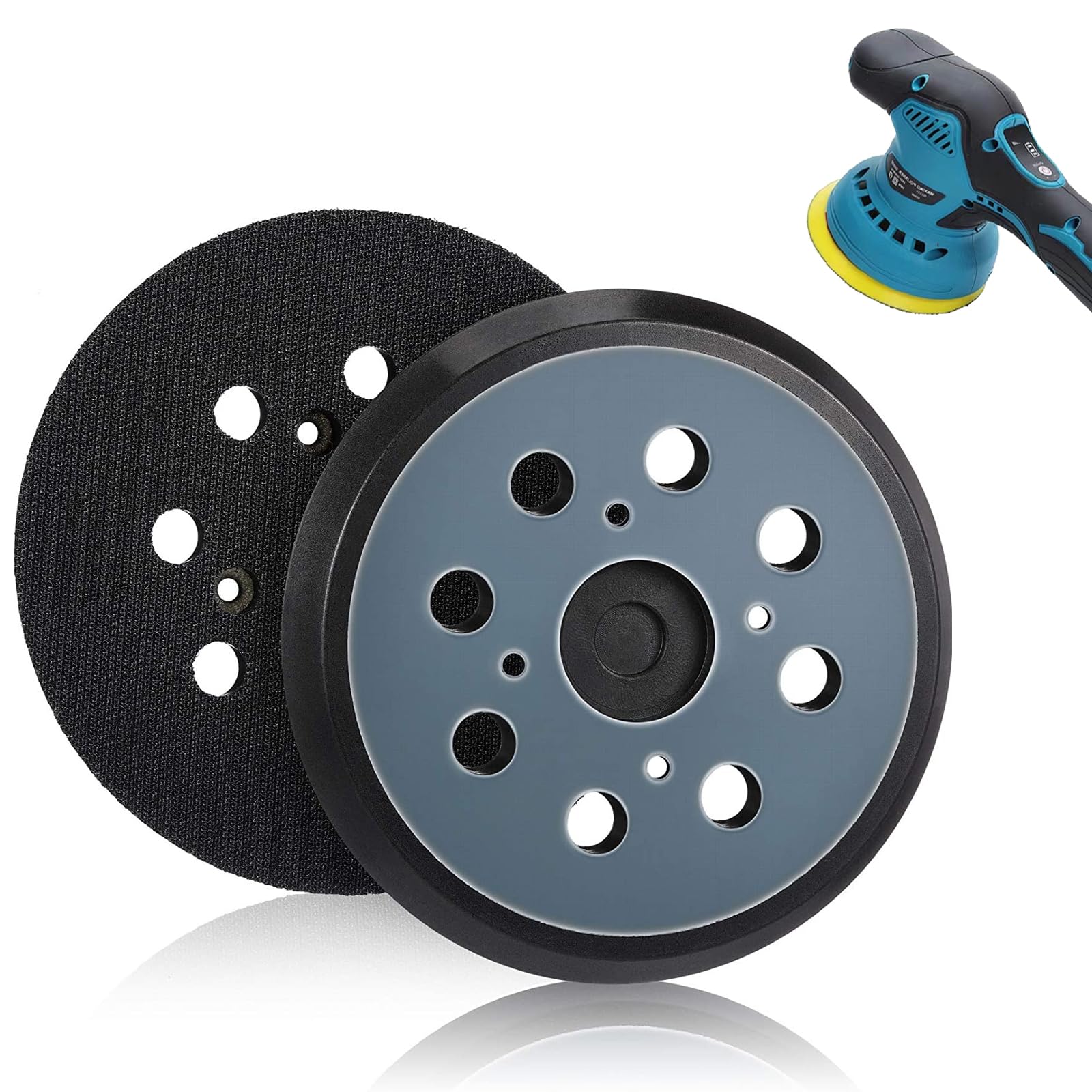 XIONGXIAOZHI 2 Pieces 8 Hole Sanding Pad Replacement, 125mm Diameter, 5 Inch Rubber, Compatible with Orbital Sander