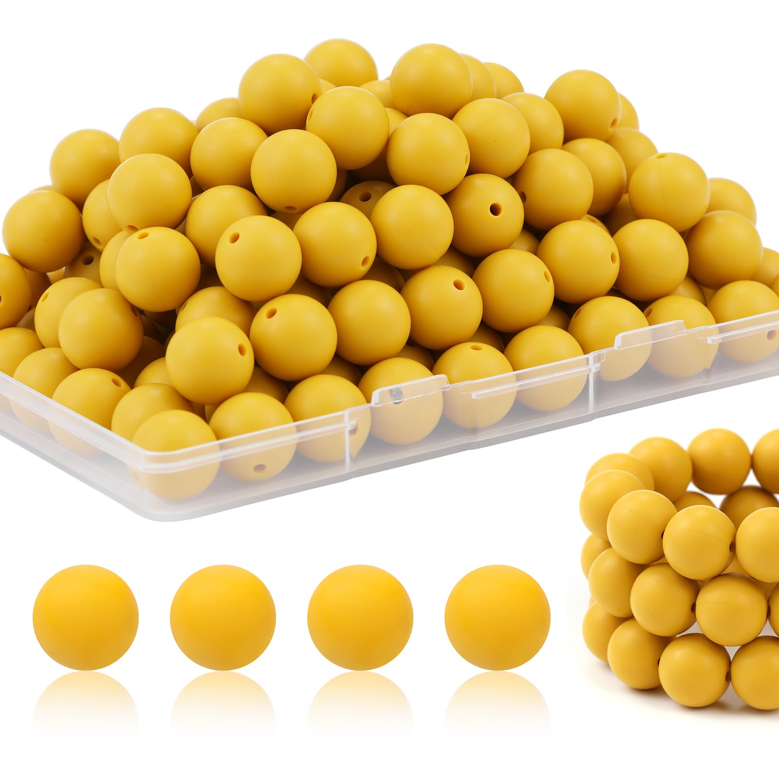 Photo 1 of 100Pcs 15mm Silicone Beads for Keychain Making Bulk for Pens and Round Silicone Focal Beads for Bracelet Making (Mustard Yellow)
