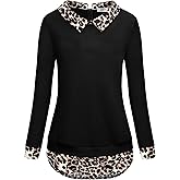 AxByCzD Womens Contrast Collar 2 in 1 Blouse Sweater Combo Trendy Dressy Casual Long Sleeve Tops