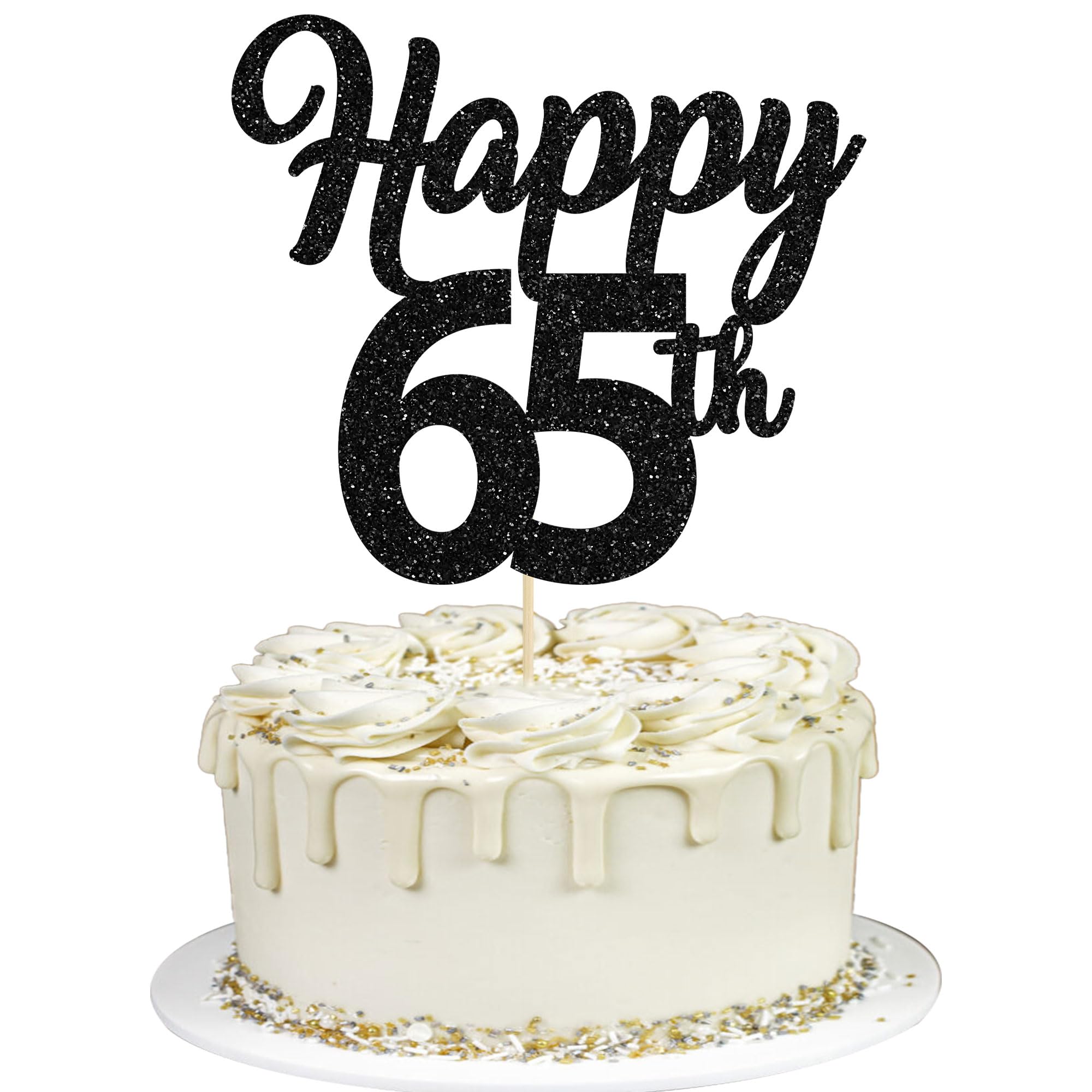 3Pcs Happy 65th Cake Topper Black Glitter Number 65 Decorations 65th Birthday Cake Pick Decorations for Cheers to 65 Years Old 65th Birthday Wedding Anniversary Party Supplies