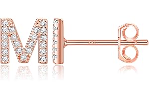 MONOOC Initial Stud Earrings for Girls - S925 Sterling Silver Post Cubic Zirconia Stud Earrings Initial Earrings for Girls Women Hypoallergenic Earrings Birthday Gifts for Girls Kids Jewelry