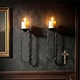 Candle Sconce(Set of 2)-Medieval Metal Wall Decorations-Gothic Retro Chain Wall Candle Sconces-Black Wall Sconces