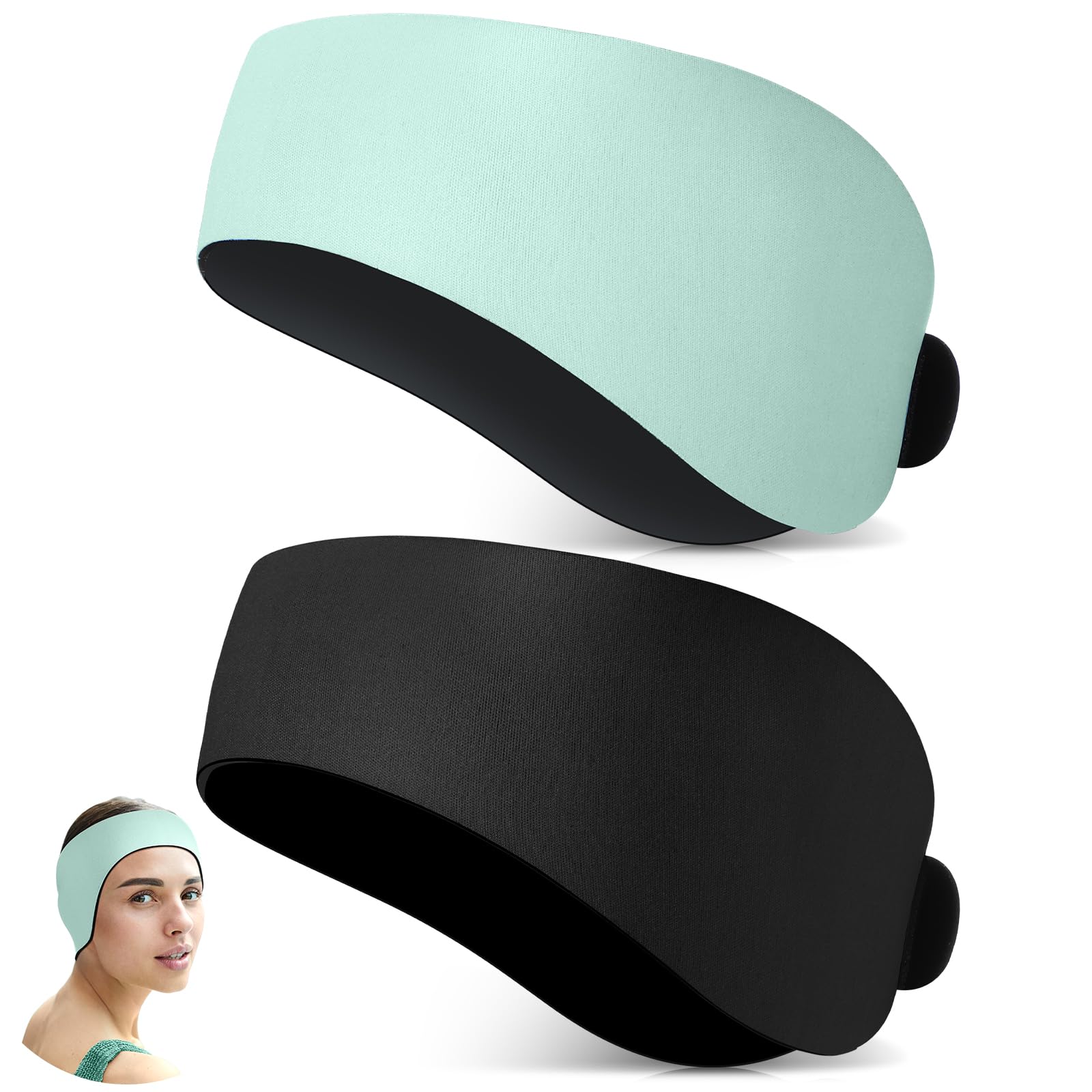 Photo 1 of Lunmon 2 Pairs Swimming Headbands Adjustable Water Headbands for Adults Waterproof Safety Earplugs Swimming Earband Protectors for Pool, Surfing, Diving and Water Sports(Mint,Black)