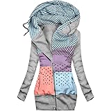 JMKQLZ Jackets for Women Novelty Floral Graphic Drawstring Hooded Zipper Winter Coat Lightweight Fall Winter Clothes