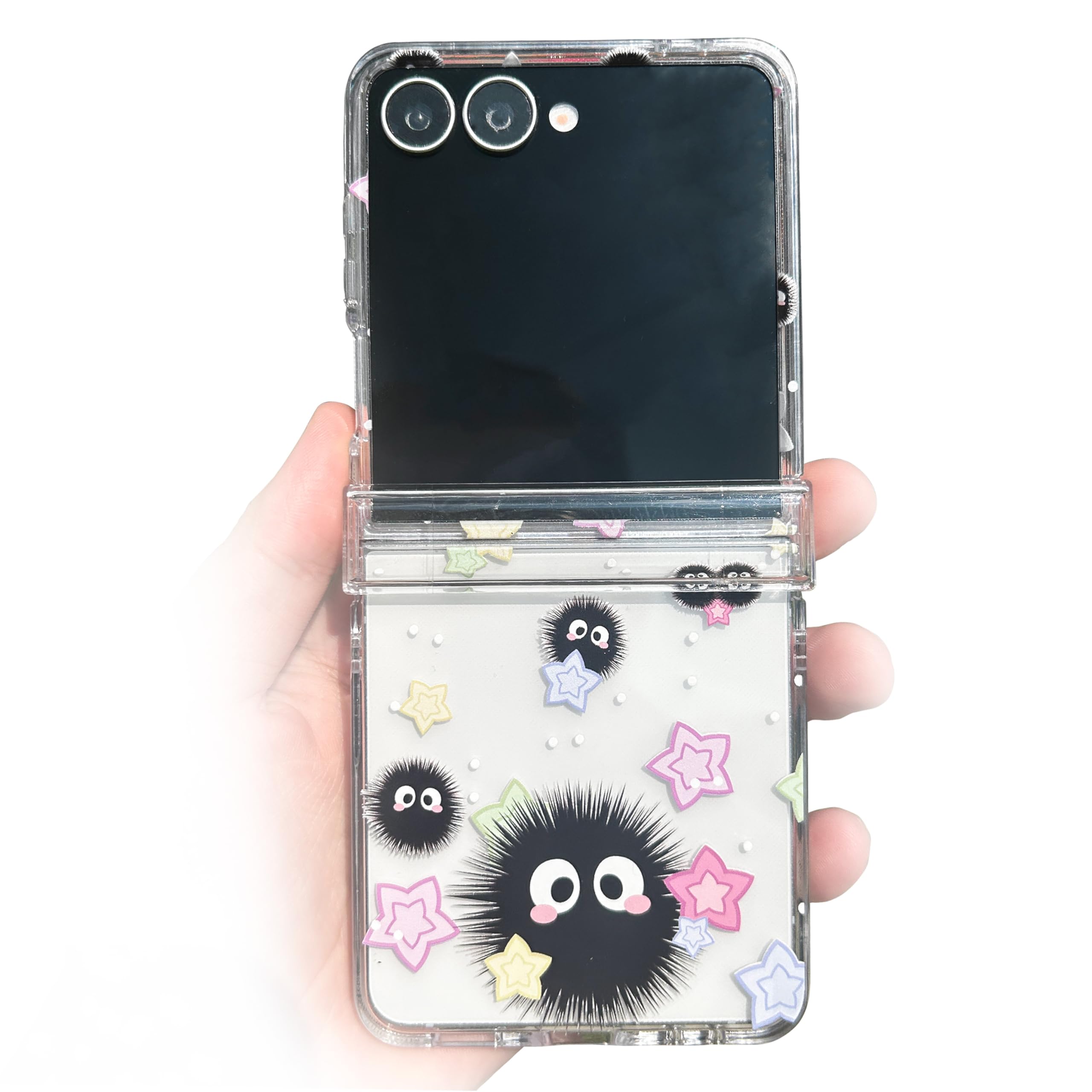 Photo 1 of NXBNK for Galaxy Z Flip 7 Case, Star Soot Sprite Hard Clear Phone Case for Samsung Galaxy Z Flip 7 2025, Floral Flip Case for Girls Women - Soot Sprite