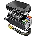 12V Fuse and Relay Box Pre-Wired, 6 Relay Slots and 6 ATC/ATO Fuse Holder, with 6 Fuses and 5 5-Pin JD1914 Relay and 1 4-Pin RTT7121 Relay, Relay Fuse Block for Car Truck Trailer Boat