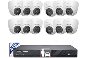 ONWOTE 16 Channel NVR PoE Security Camera System, Face Recognition & AcuSearch, 12MP 4K 16CH Commercial NVR 4TB, 12x 6MP Color Night Vision IP Cameras, Total 960ft Cables, Wired CCTV for Business Home