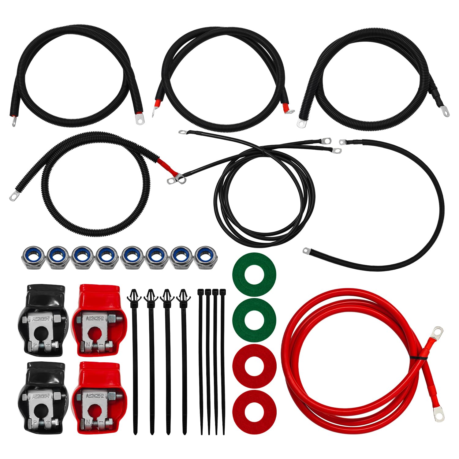 Photo 1 of 2298-90 Battery Cable Kit for Ford Super Duty F250 F350 Excursion 1999-2003 7.3L Power Stroke Diesel Engine 2/0 Wire with 90 Degree Bend Atstarter