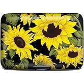 Monarque Armored Wallet Credit Card Case with RFID Data Theft Protection (Sunflower On Black)