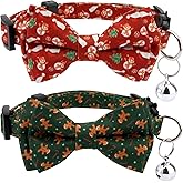 Luter 2pcs Christmas Cat Collar with Bells and Bow Tie, Adjustable Cat Collar Breakaway Cute Kitten Collar Snowman Christmas