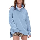 Locachy Womens Casual Oversized Sweatshirt Long Sleeve Button Henley Neck Pullover Tops Fashion Outfits Clothes Blue M