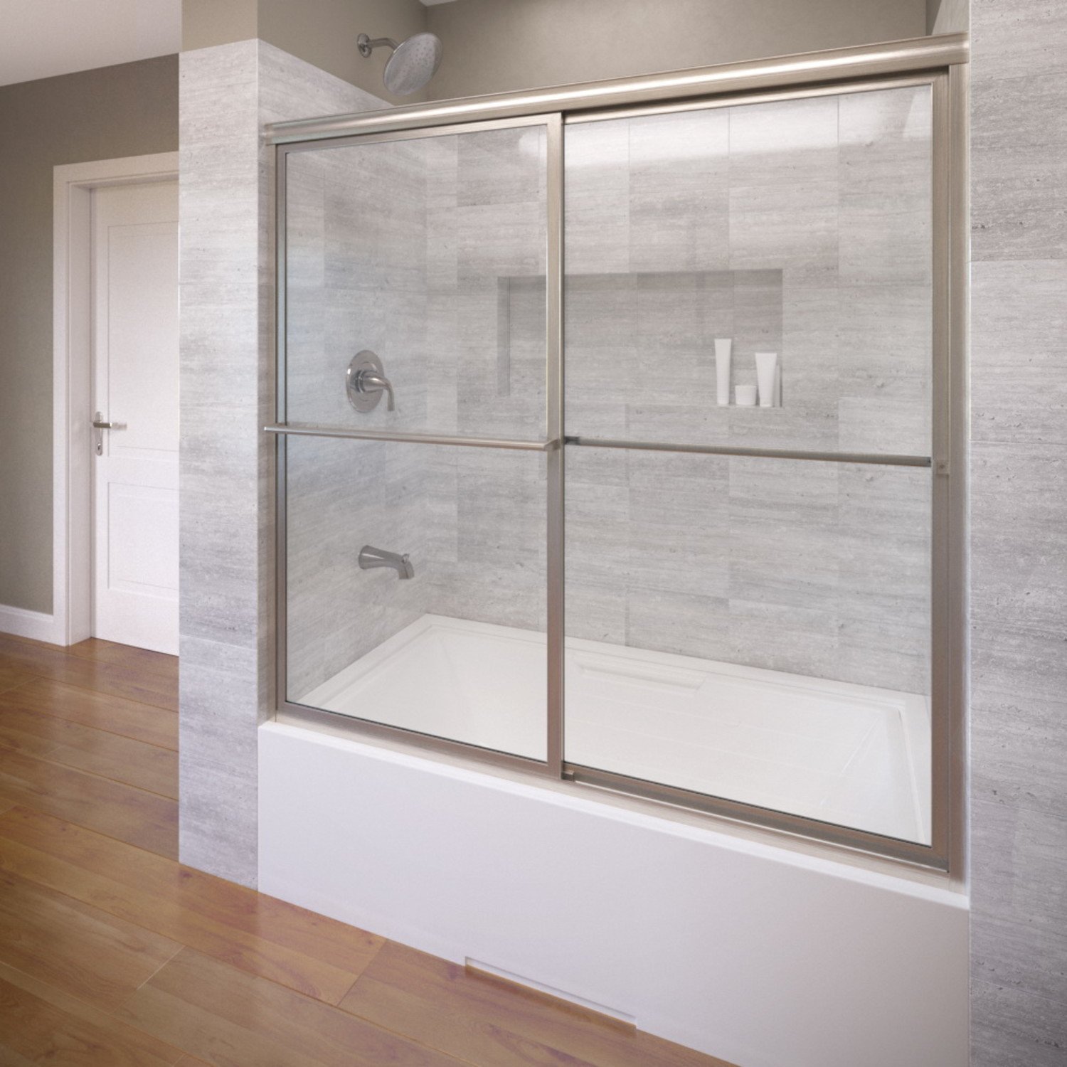 Basco A0516-60CLBN Deluxe Framed tub door, Brushed Nickel